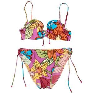 AUTH VTG Christian Dior Retro Floral Print Colorful Bikini Swimsuit Set